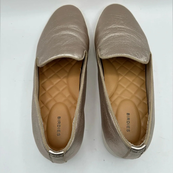 Birdies The Swift Leather Slip On Sneakers  Gold metallic, Preppy Flats Size 8.5 - Picture 4 of 9